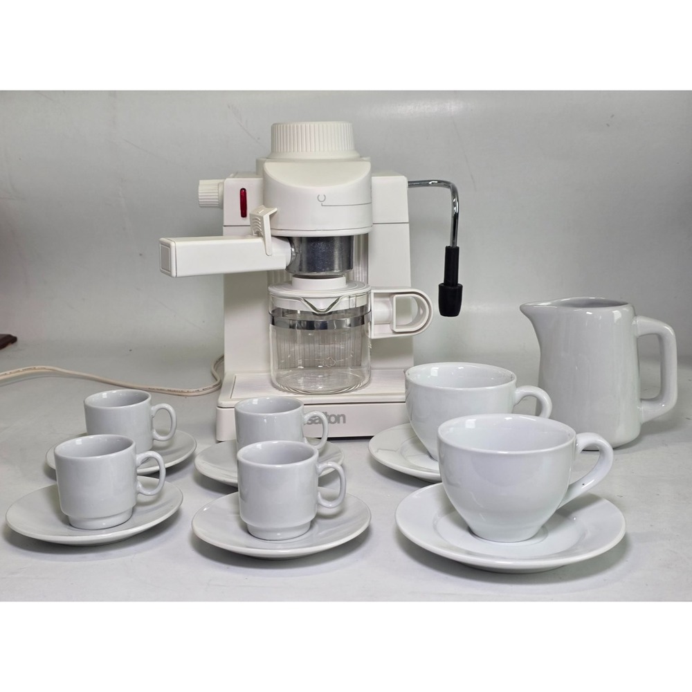 Salton Cafe Cappuccino Coffee Espresso Massine Bar EX45KITW With Cups Spoons